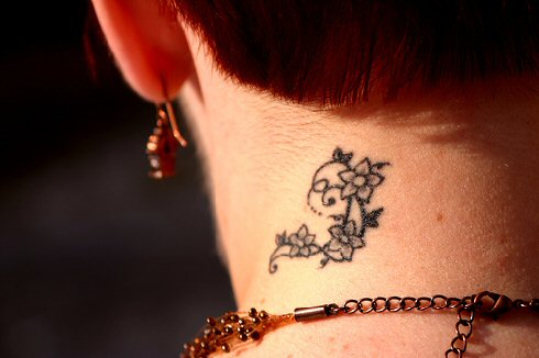 Cute Girl Tattoos on Cute Flower Tattoo On Neck Girl