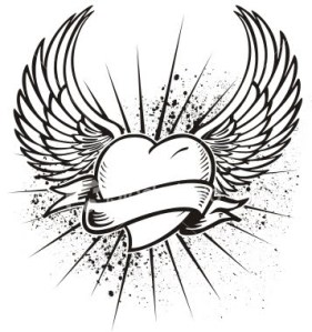 love and bird heart tattoo design