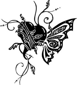 love and butterfly heart tattoo design